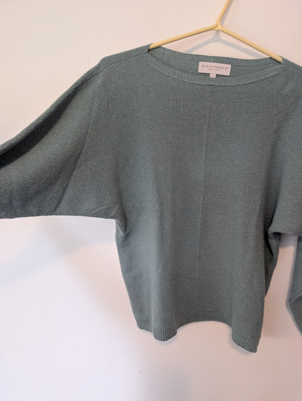 Bianco & Blu Italy Wool Cashmere Old Money Batwing Knit Sweater Sage Green XL - Picture 2 of 6